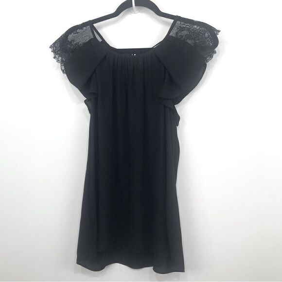 Anthropologie Meadow Rue Black Lace Ruffle Open Sleeve Blouse - Picture 1 of 12